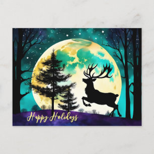 Reindeer Leaping Full moon on the Postcard