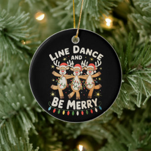 Reindeer Line Dance And Be Merry Christmas Lights Ceramic Tree Decoration