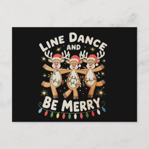 Reindeer Line Dance And Be Merry Christmas Lights Holiday Postcard