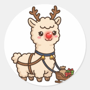 Reindeer Llama Christmas Classic Round Sticker