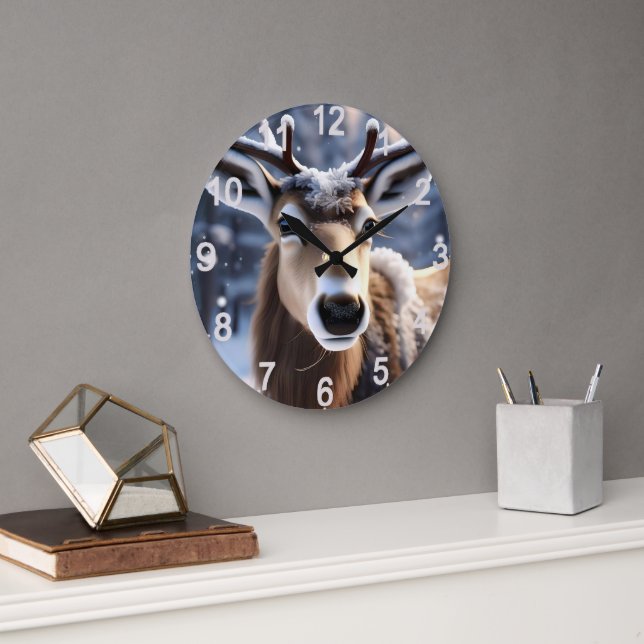 Reindeer Magic: Close-Up of Santas Loyal Companion Large Clock (Office)