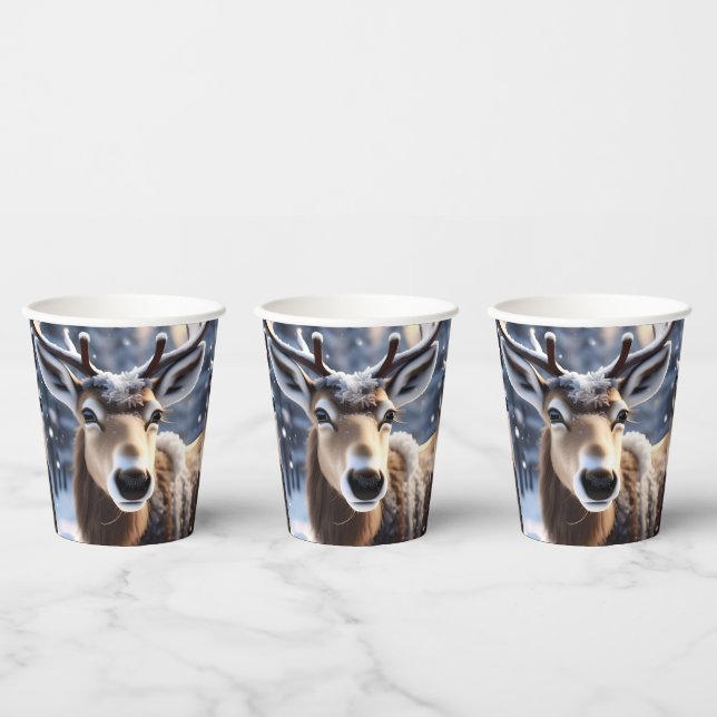 Reindeer Magic: Close-Up of Santas Loyal Companion Paper Cups (Multi)
