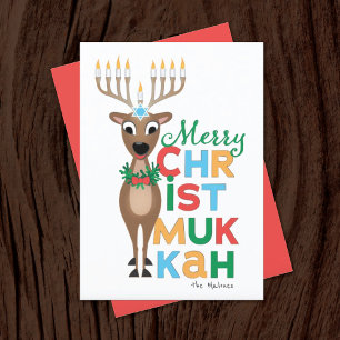Reindeer Menorah Hanukkah Christmas Card