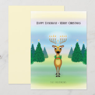 Reindeer Menorah Hanukkah Christmas Card