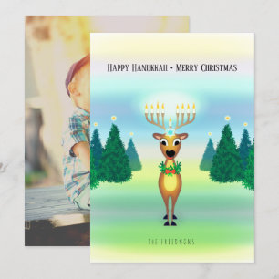 Reindeer Menorah Hanukkah Christmas Photo Card