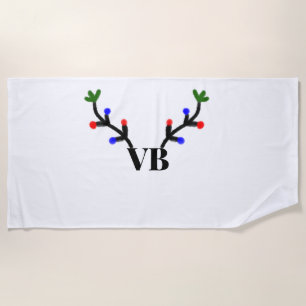 Reindeer merry Christmas add name text name title Beach Towel
