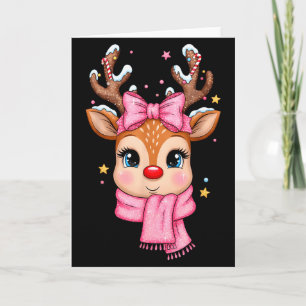 Reindeer Merry Christmas Cute Girl Women Kids Card