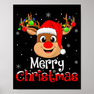 Reindeer Merry Christmas Family Men Women Kids Xma Poster