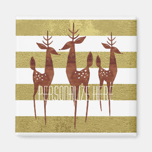 Reindeer mid century gold and white striped magnet