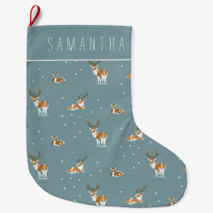 Reindeer Mid-Century Modern Monogram Large Christmas Stocking