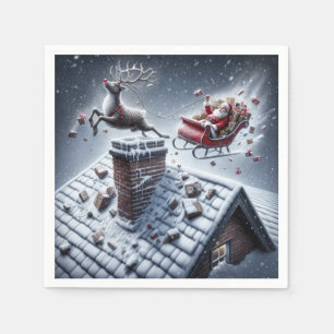 Reindeer Mishap On a Snowy Roof Napkin