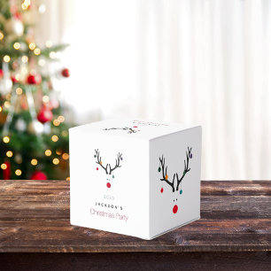Reindeer modern white red family name favour box