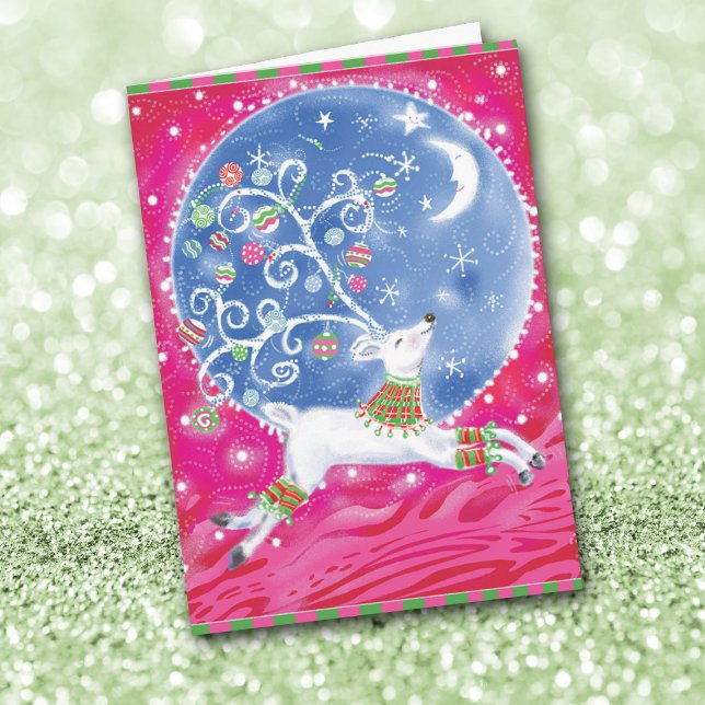 Reindeer Moon Retro Abstract Christmas Card (Creator Uploaded)