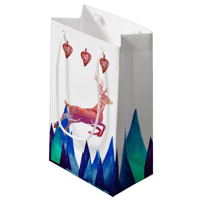 Reindeer, Mountains, Holiday Toys Small Gift Bag (Front Angled)