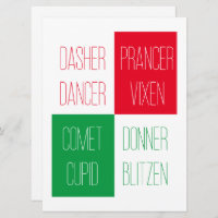 REINDEER NAMES 6.5x8.75 Flat Card