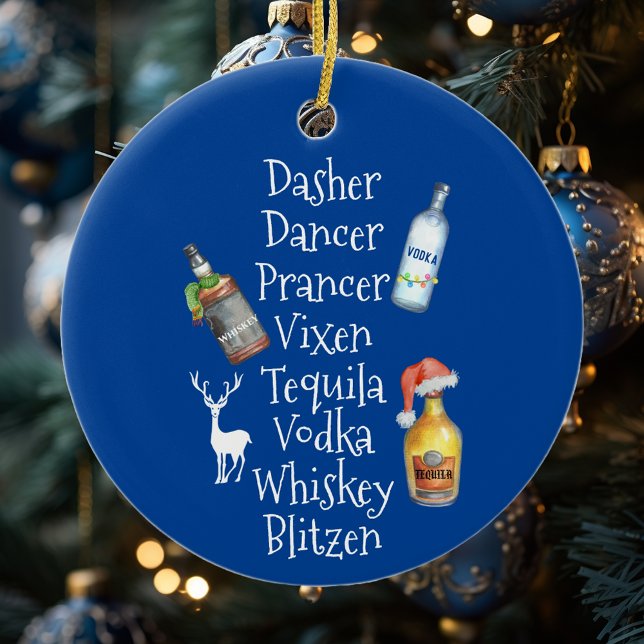 Reindeer names Alcohol Tequila Vodka Christmas Ceramic Tree Decoration (Creator Uploaded)