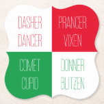 REINDEER NAMES Bracket Paper Coasters<br><div class="desc">The design on these REINDEER NAMES bracket shape paper coasters is all the names of Santa's reindeer. * Easily type in a different name to replace any of the existing ones with "Personalise this template". * Other coasters, and matching products are available in the REINDEER NAMES category of my shop....</div>