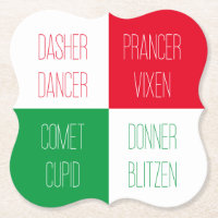 REINDEER NAMES Bracket Paper Coasters