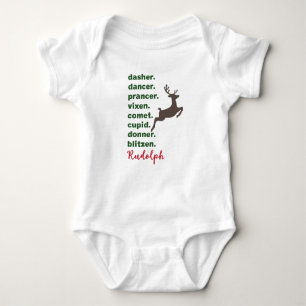 Reindeer Names Christmas Baby Bodysuit