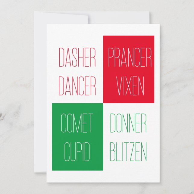 REINDEER NAMES Flat Christmas Card 5x7 (Front)