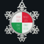 REINDEER NAMES Pewter Snowflake Ornament<br><div class="desc">The design on this REINDEER NAMES pewter snowflake ornament is all the names of Santa's reindeer. * Easily type in a different name to replace any of the existing ones with "Personalise this template". * Other ornaments, and matching products are available in the REINDEER NAMES category of my shop. **...</div>