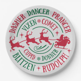 Reindeer Names Round Word Art Paper Plate