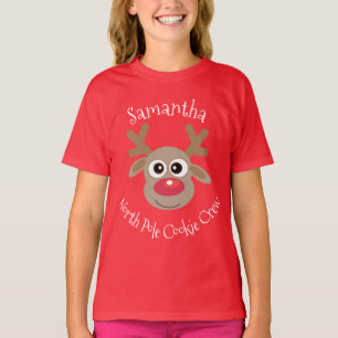 Reindeer North Pole Cookie Crew Fun Red Christmas T-Shirt