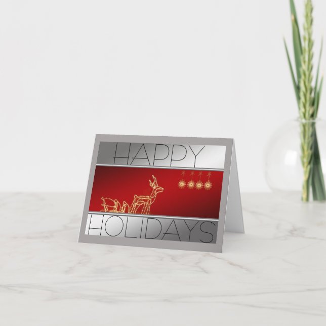 Reindeer of lights Christmas, Red/Silver Note Card (Front)