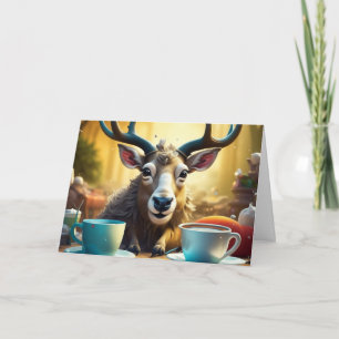 Reindeer on Coffee Ready to Ride Christmas Card
