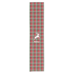 Reindeer on Red and Green Tartan Christmas Plaid Short Table Runner