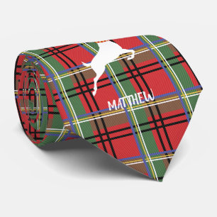 Reindeer on Red and Green Tartan Christmas Plaid Tie