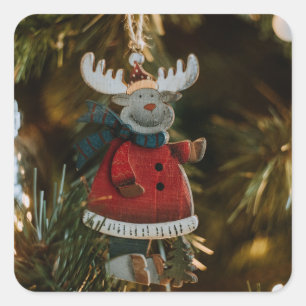 Reindeer Ornament Christmas Square Sticker