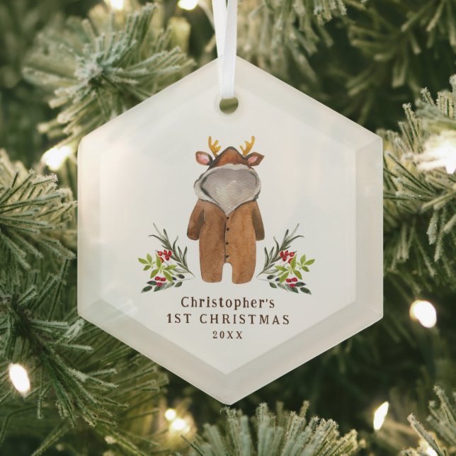 Reindeer Outfit Baby's 1st Christmas Ornament (Insitu)