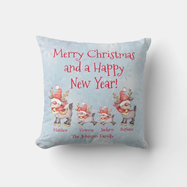 Reindeer Personalised Family Merry Christmas  Cushion (Front)