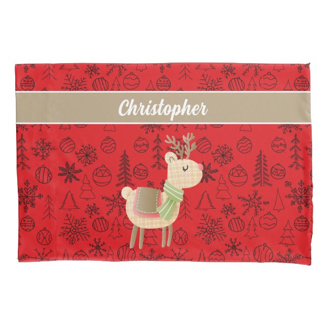 Reindeer Pillow Case, custom script red Pillowcase (Front)
