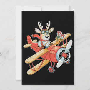 Reindeer Pilot Christmas Aviator Flying Plane Xmas Holiday Card