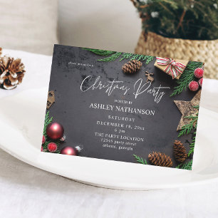 Reindeer & Pine Rustic Christmas Party Invitation
