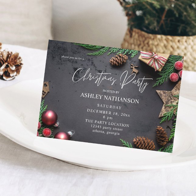 Reindeer & Pine Rustic Christmas Party Invitation (Creator Uploaded)