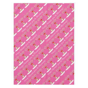 Reindeer pink Christmas personalised family name Tablecloth