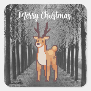 Reindeer pixel art, Pixel Art, Merry Christmas Square Sticker