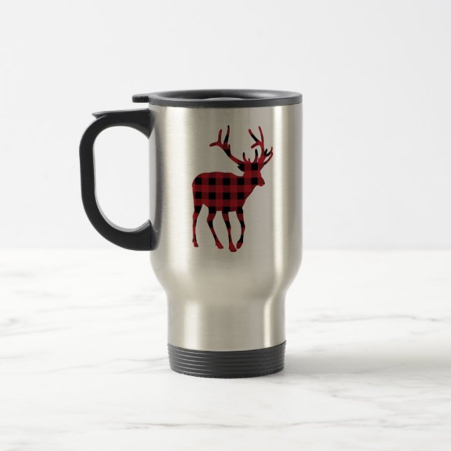 Reindeer Plaid Travel Mug (Left)