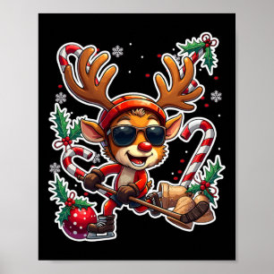 Reindeer Playing Hockey Christmas Xmas Kids  Poster