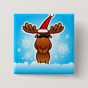 Reindeer Playing Santa 15 Cm Square Badge