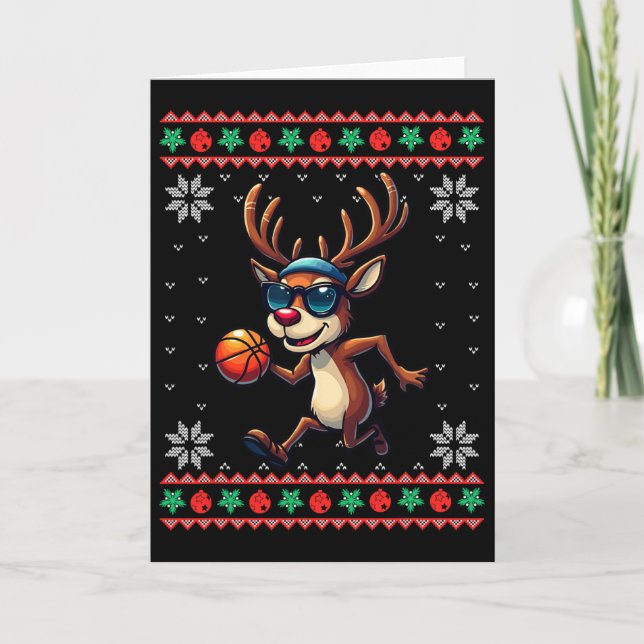 Reindeer Playing Sketll Ugly Christmas Xmas Kids  Card (Front)