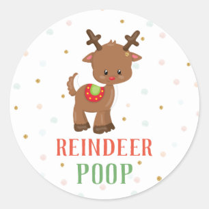 Reindeer Poop Christmas Favours Round Stickers