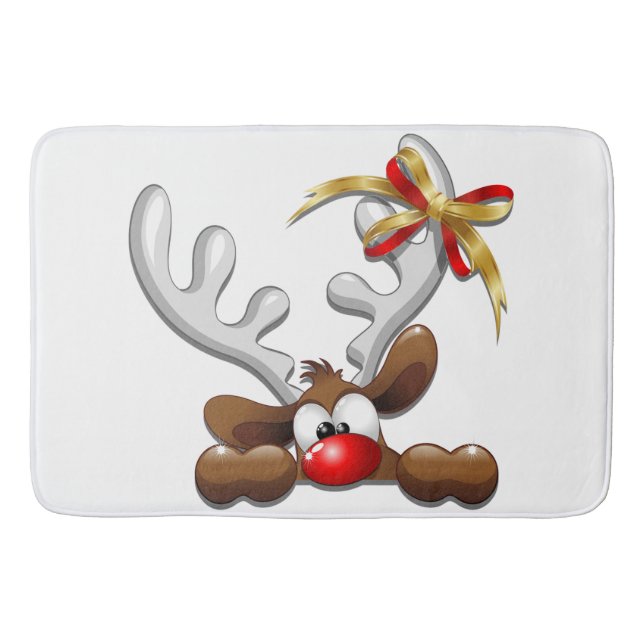 Reindeer Puzzled Funny Christmas Character Bath Mat (Front)