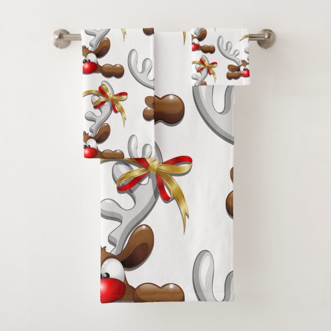 Reindeer Puzzled Funny Christmas Character Bath Towel Set (Insitu)