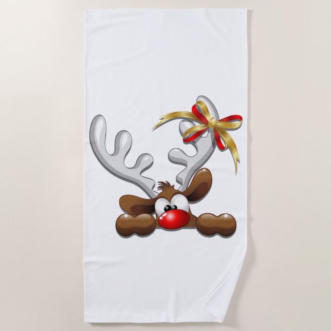 Reindeer Puzzled Funny Christmas Character Beach Towel (Front)