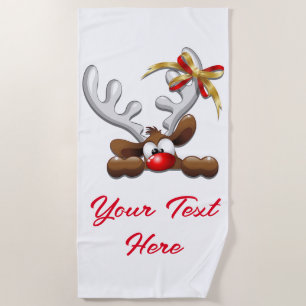 Reindeer Puzzled Funny Christmas Character Beach Towel