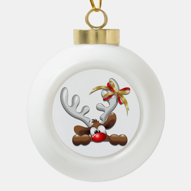 Reindeer Puzzled Funny Christmas Character Ceramic Ball Christmas Ornament (Front)